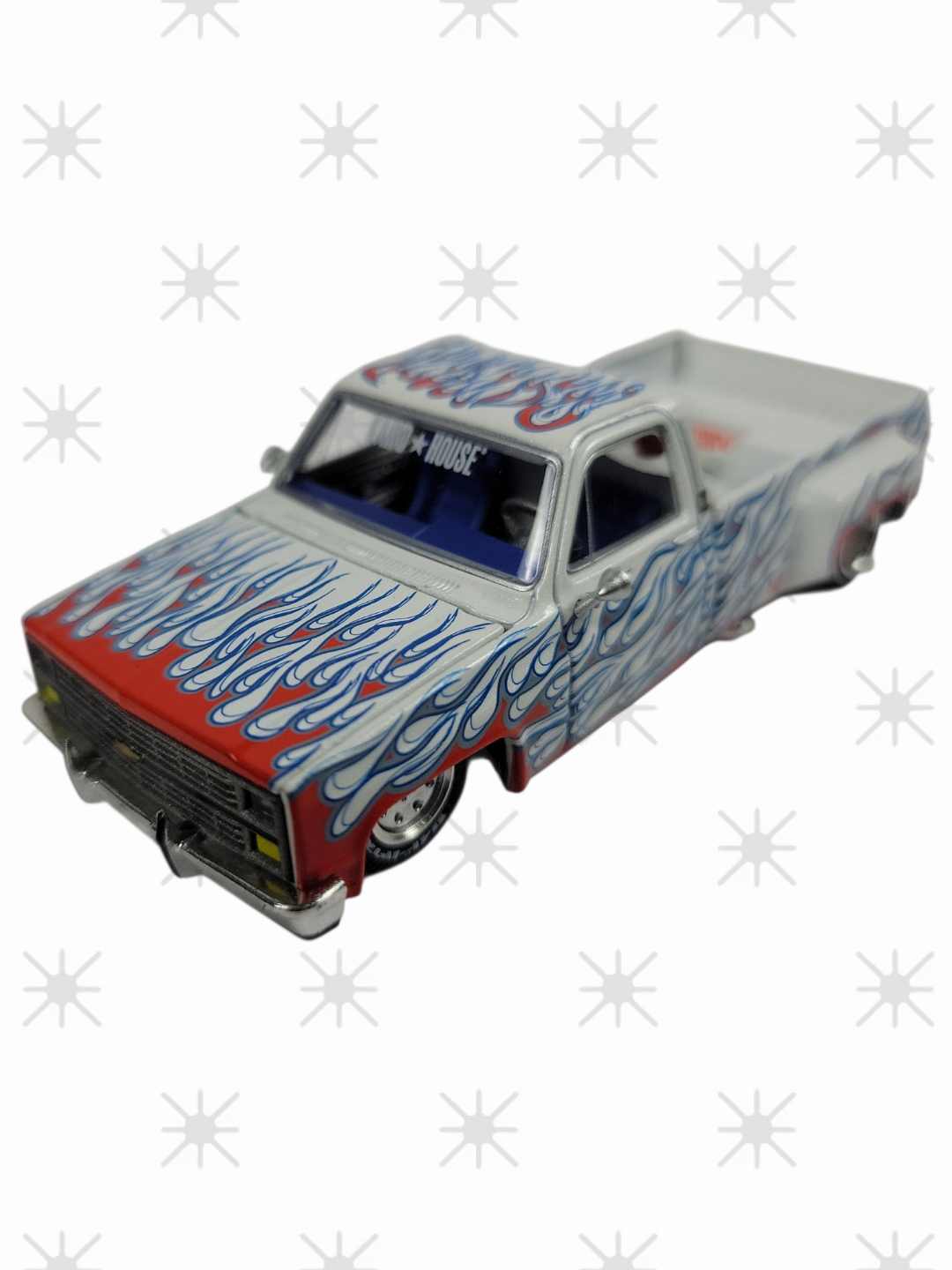 Kaido House x Mini GT 1:64 Chevrolet Silverado Dually on Fire V2 ā White Flames: Sealed in box.
