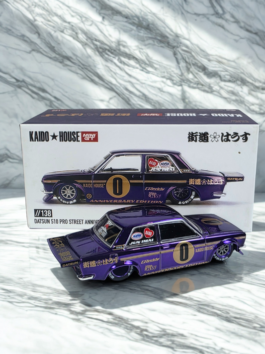 Kaido House x Mini GT 1:64 Datsun 510 Pro Street Anniversary Edition – Purple