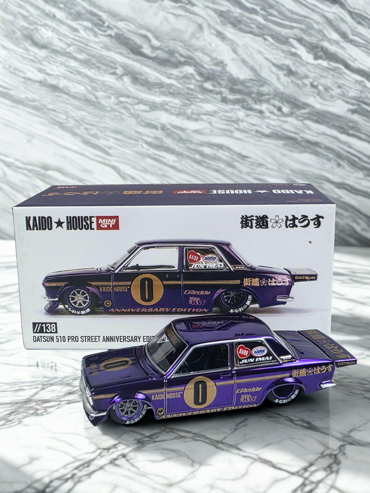 Kaido House x Mini GT 1:64 Datsun 510 Pro Street Anniversary Edition – Purple