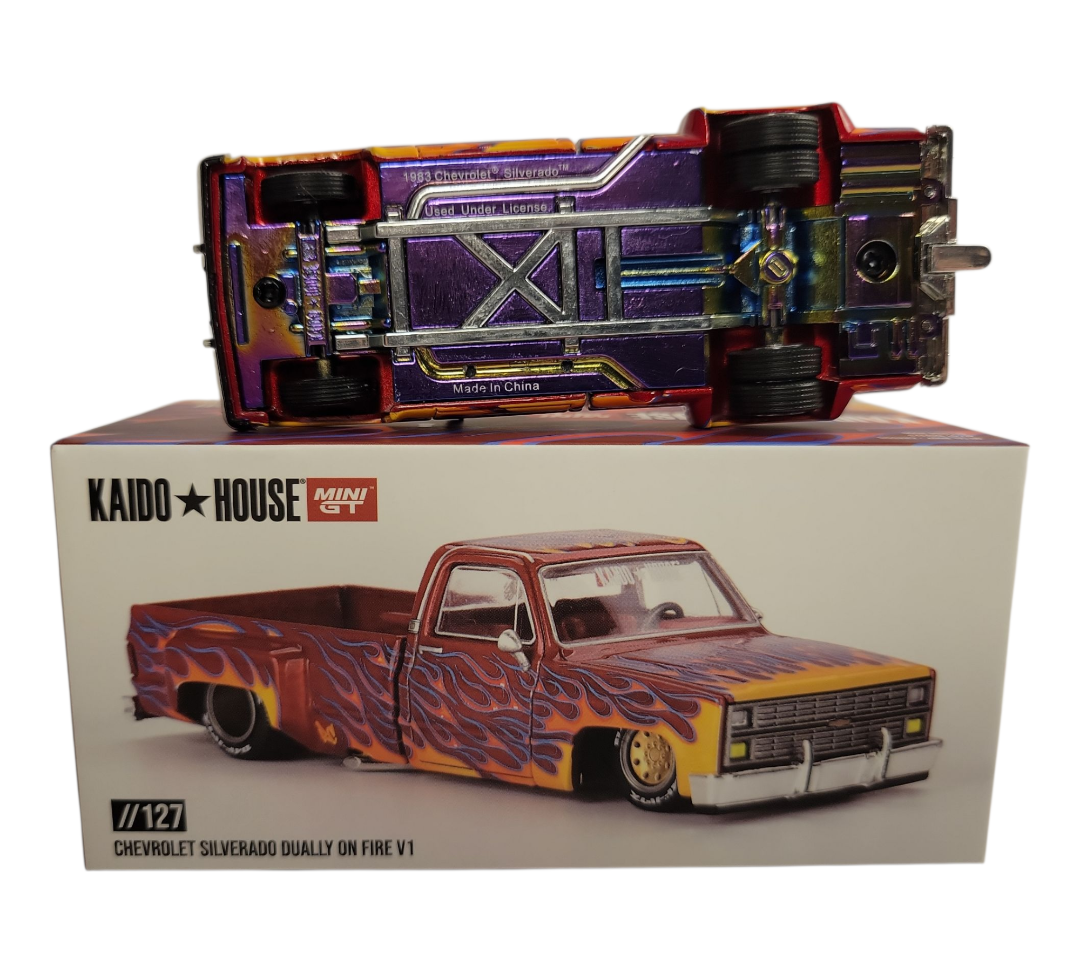 Kaido House x Mini GT 1:64 Chevrolet Silverado Dually on Fire V1–RED FLAMES